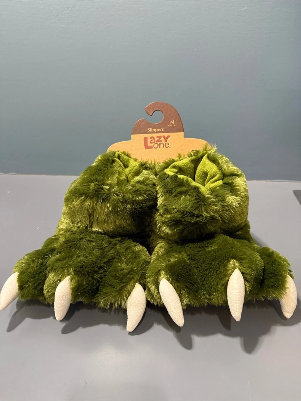 Lazy One Kids Olive Green Monster Claw Slippers